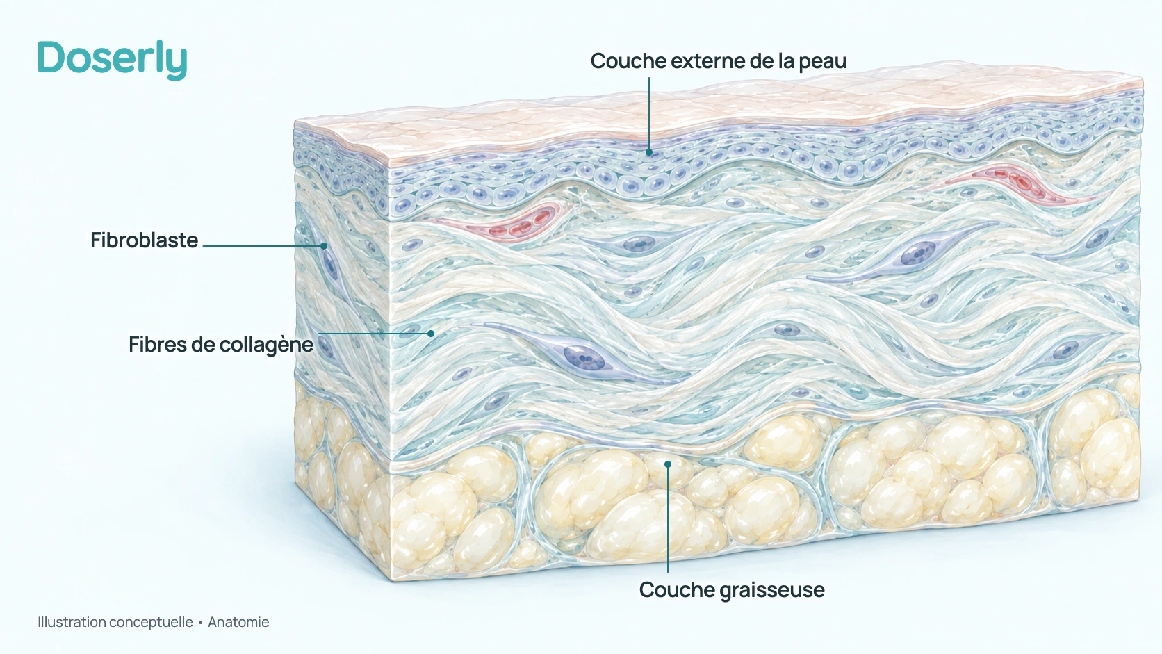 Coupe conceptuelle des couches normales de la peau.