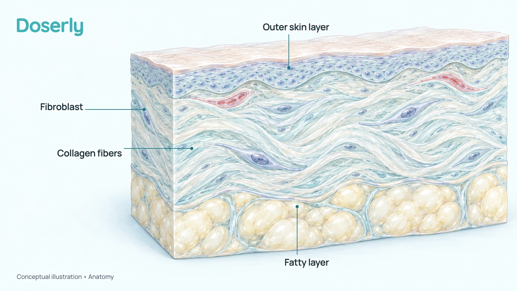 Conceptual cross-section of normal skin layers.