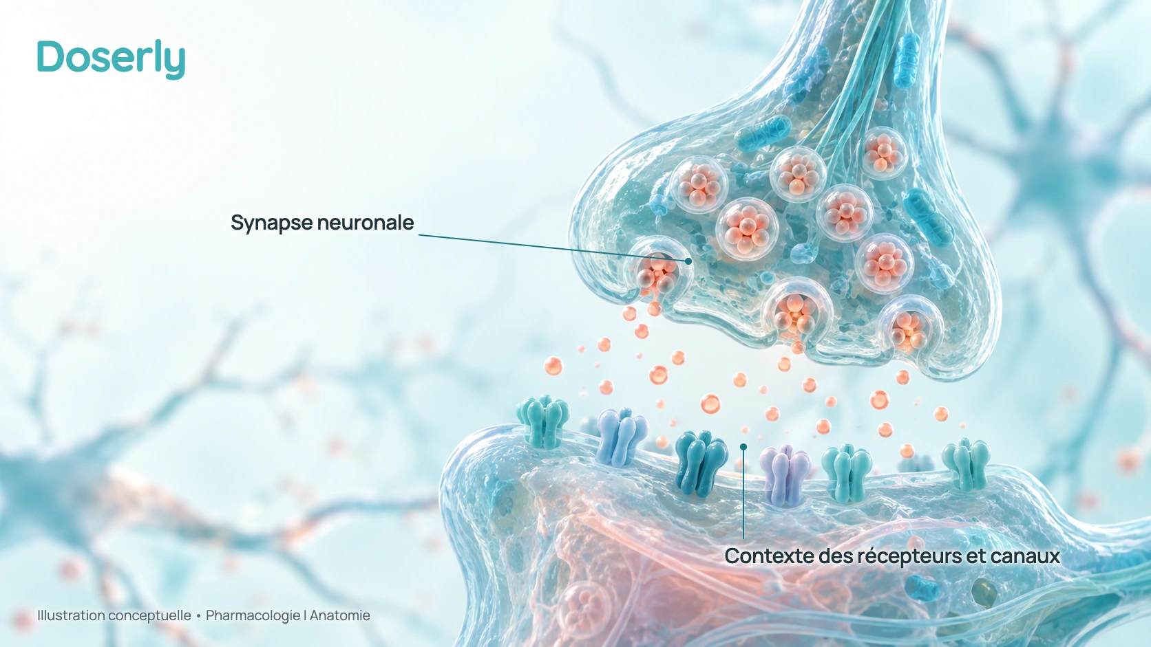 Signalisation nerveuse conceptuelle; il ne s’agit ni d’un schéma de liaison aux récepteurs ni d’une preuve de bénéfices cognitifs, de sommeil ou d’humeur.